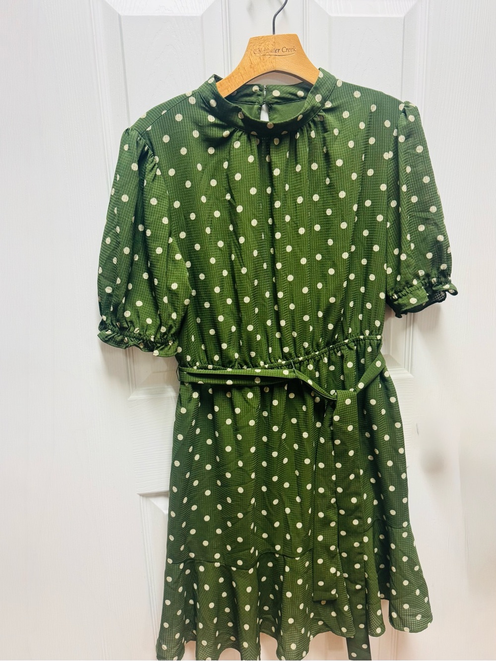 Tommy Hilfiger Green Polka Dot Tie-Waist Dress Size 12